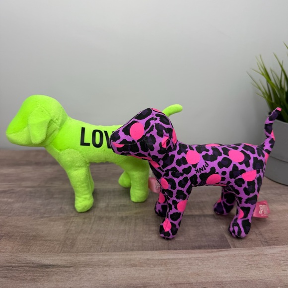 PINK Plush Dog Duo - Neon Green & Pink Leopard - Picture 2 of 9